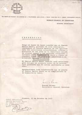 Carta de Konrad Raiser a Emilio Monti