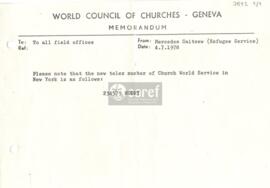 Memorándum de Mercedes Saitzew a todas las oficinas del Consejo Mundial de Iglesias