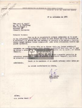 Carta de Juan Cobdra a R. Pfeffling