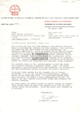 Carta de Elizabeth G. Ferris a Martín Knoblauch y Juana Juri