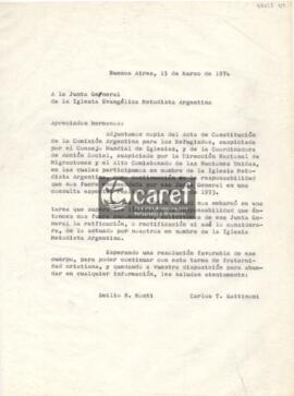 Carta de Emilio Monti y Carlos T. Gattinoni a la Junta General de la Iglesia Evangélica Metodista...