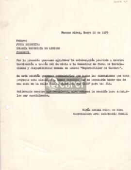 Carta de María Amelia Silva de Sosa a la Junta Directiva de CAREF