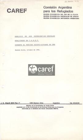 Análisis de dos experiencias grupales realizadas en CAREF durante el período agosto-octubre de 1986