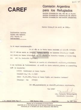 Carta de Norberto Daniel Ianni al Servicio de Publicaciones del Palacio de las Naciones