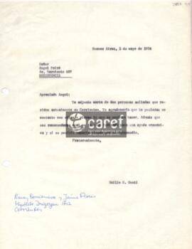 Carta de Emilio Monti a Ángel Peiró