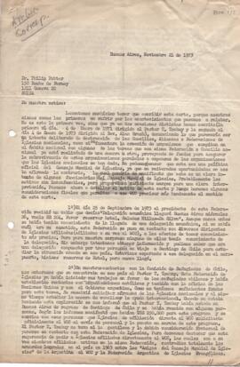 Carta de Gabriel Vaccaro, Luis P. Bucafusco y Feliciano Sarli a Philip Potter