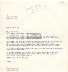 Carta de Jackson Harper a Emilio Monti