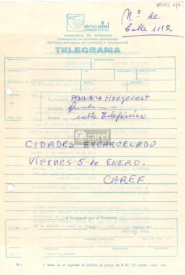 Telegrama de CAREF a Ruud van Hoogevest