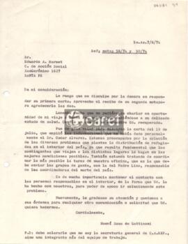 Carta de Noemí Sosa de Gattinoni a Eduardo Ángel Marmet