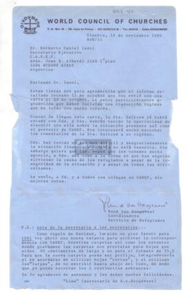 Carta de Ruud van Hoogevest a Norberto Daniel Ianni