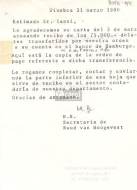 Carta de H. B. a Norberto Daniel Ianni