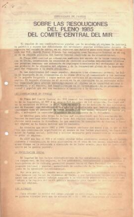 Sobre las resoluciones del pleno 1985 del Comité Central del MIR