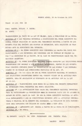 Carta de Emilio Monti a Charles R. Harper, Leopoldo Niilus y Gerson Meyer