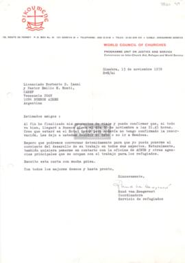 Carta de Ruud van Hoogevest a Norberto Daniel Ianni y Emilio Monti
