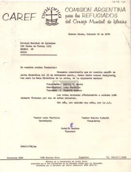 Carta de Emilio Monti, Luis Parrilla y Rodolfo Muchow al Consejo Mundial de Iglesias