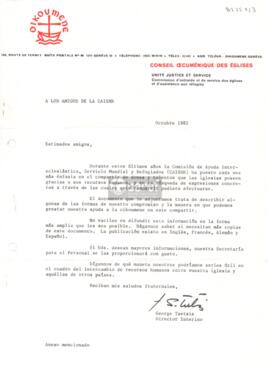 Carta de George Tsetsis a la Comisión de Ayuda Intereclesiástica, Servicio Mundial y Refugiados (...