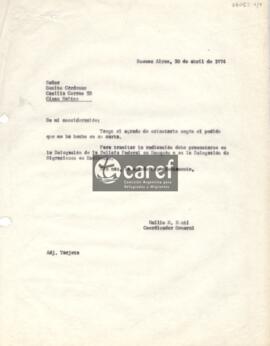 Carta de Emilio Monti a Benito Cárdenas