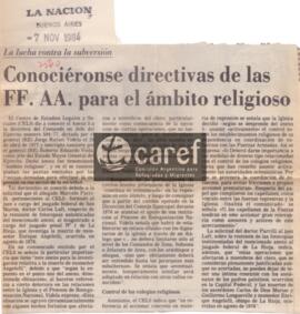 Conociéronse directivas de las FF.AA. para el ámbito religioso
