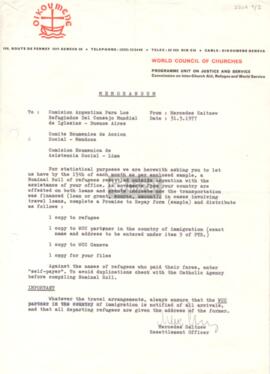 Carta de Mercedes Saitzew a CAREF, Comité Ecuménico de Acción Social (CEAS) Mendoza y Comisión Ec...
