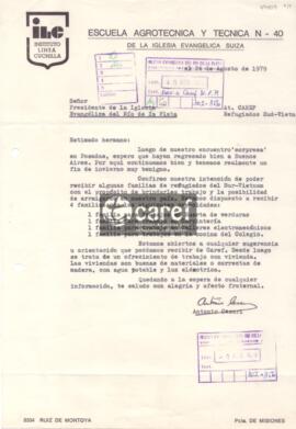 Carta de Antonio Cesari al Presidente de la Iglesia Evangélica del Río de la Plata