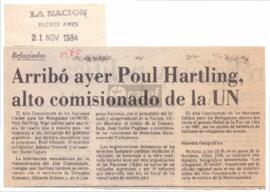 Arribó ayer Paul Hartling, alto Comisionado de la ONU
