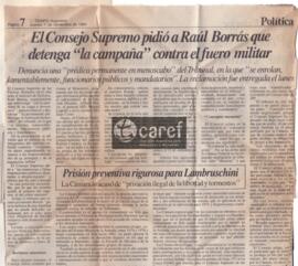 El Consejo Supremo pidió a Raúl Borrás que detenga "la campaña" contra el fuero militar