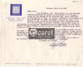 Carta de Mario J. Caramuto a Lino Pediŝić