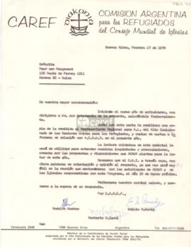 Carta de Rodolfo Muchow, Emilio Monti y Norberto Daniel Ianni a Ruud van Hoogevest