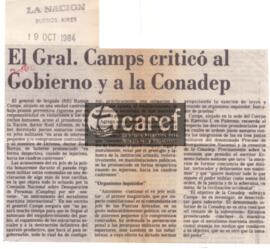 El Gral. Camps criticó al Gobierno y a la Conadep