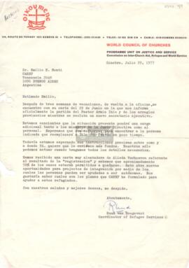 Carta de Ruud van Hoogevest a Emilio Monti