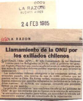Llamamiento de la ONU por los exiliados chilenos