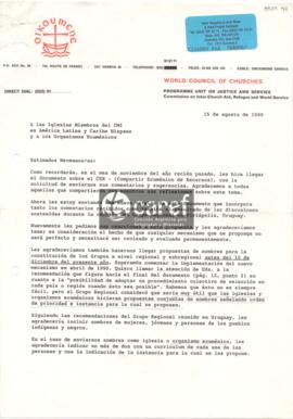 Carta de Marta Palma a las Iglesias Miembros del CMI en América Latina y Caribe Hispano y a los O...