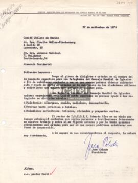 Carta de Juan Cobdra a Clarite Muller-Plantenberg y a Johanne Mehlisch