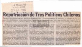Repatriación de Tres Políticos Chilenos